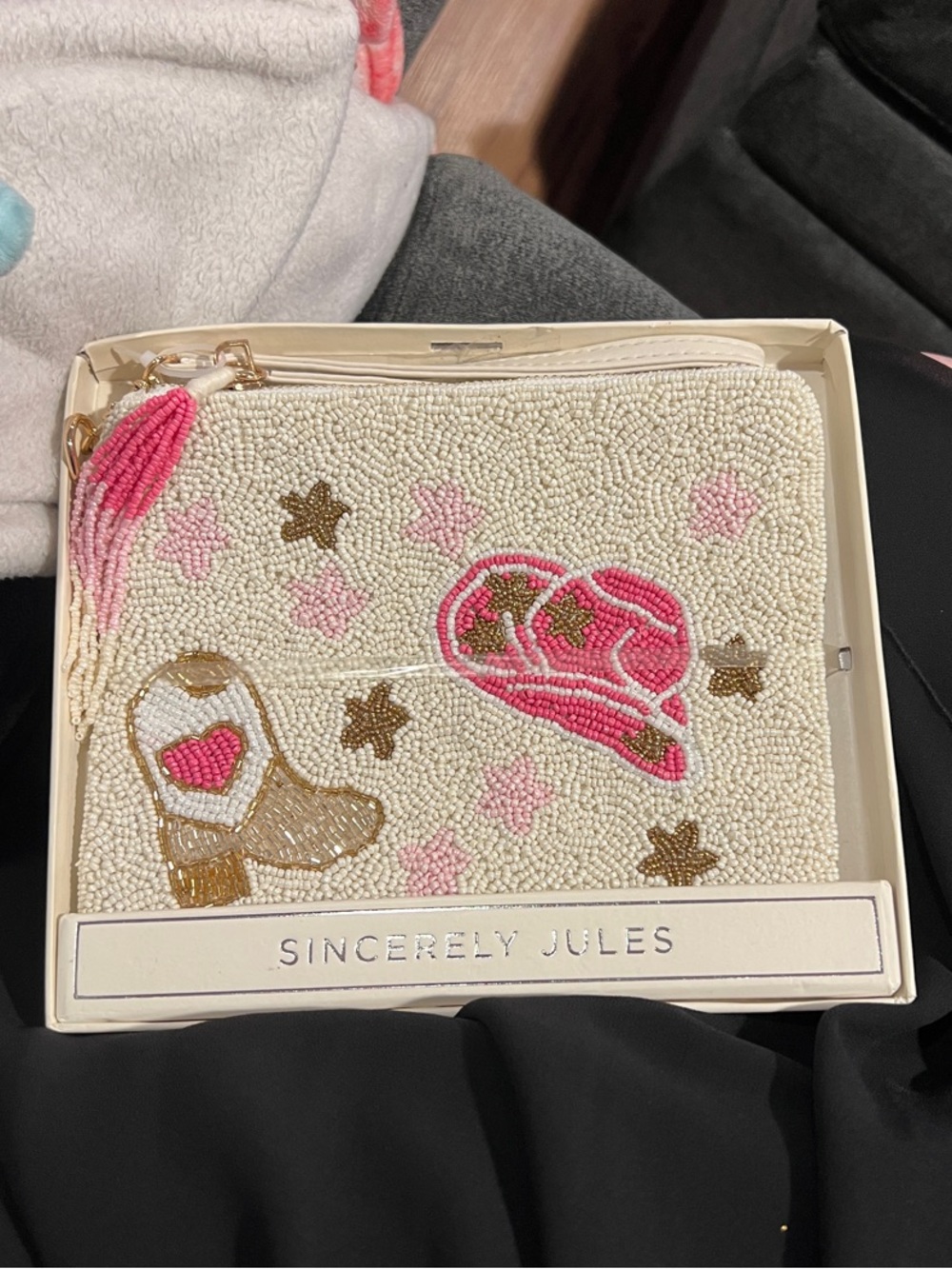 Viral Sincerely Jules Beaded Wristlet in White & Pink